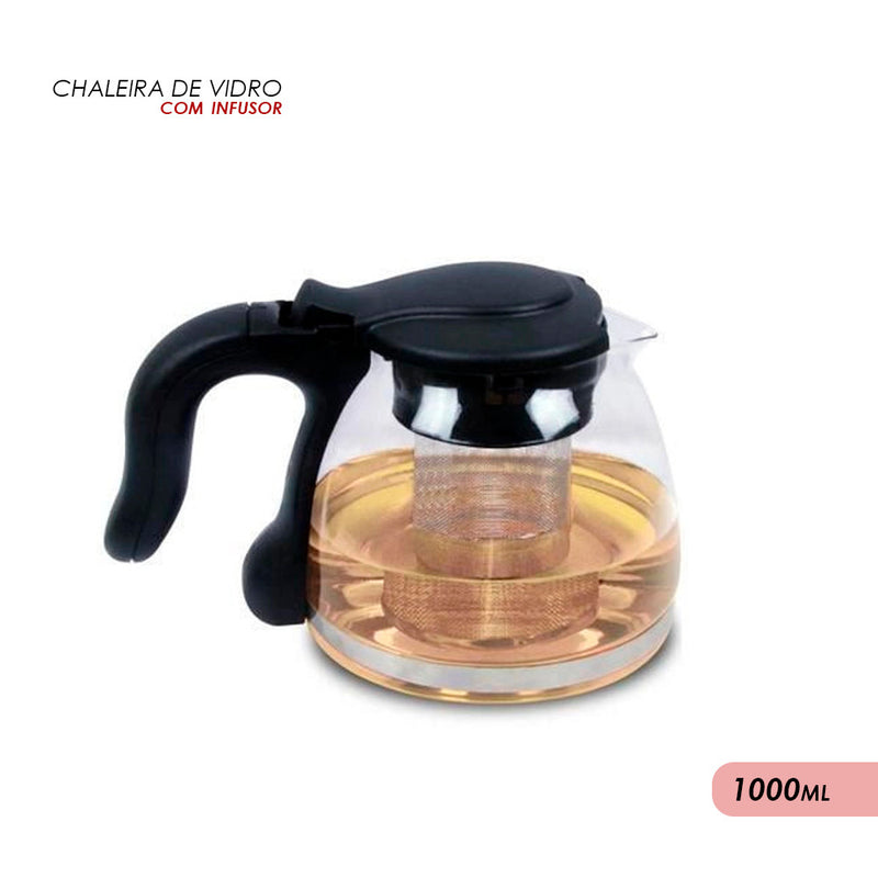 Chaleira Bule De Vidro Com Infusor Chá Café Inox 1000ml