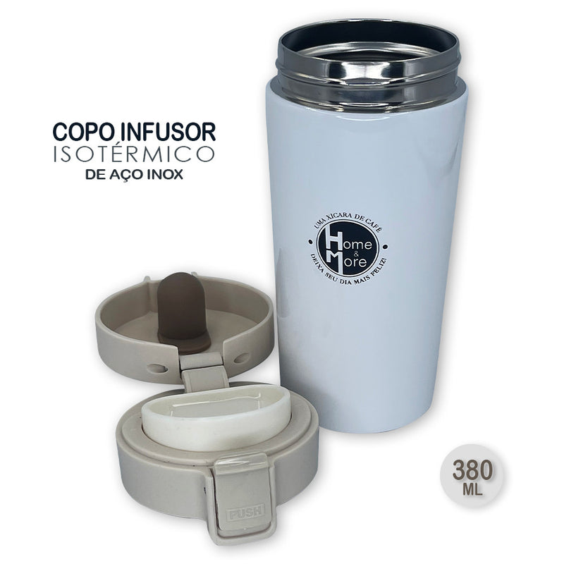 Copo Térmico Infusor 380ml Aço Inox Garrafa A Vácuo  - BRANCO