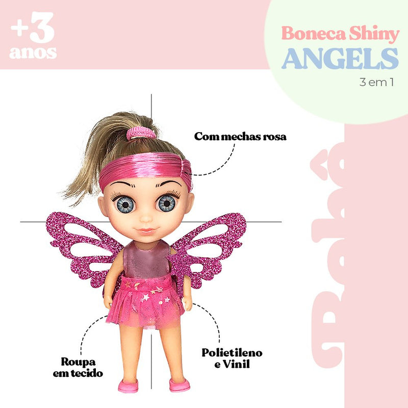 Boneca Shiny Angels 3 em 1 Sereia Fada e Bailarina